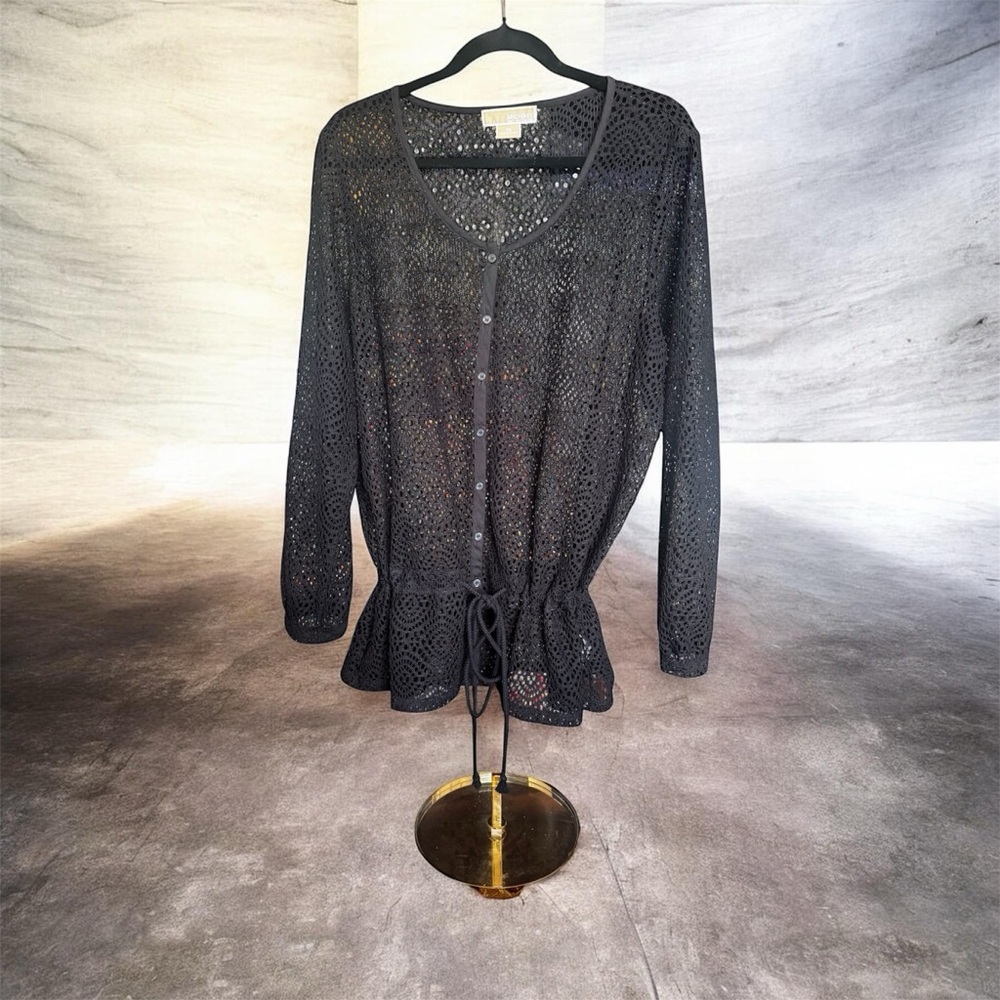 Michael Kors Black Crochet Lace Overlay Popover Shirt - New W/O Tags